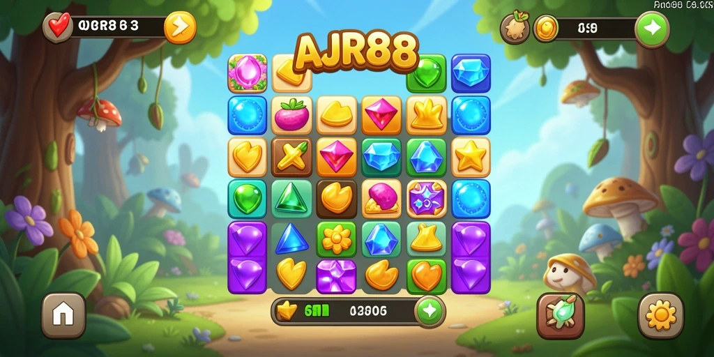 Tangkapan layar AJR88 menampilkan gameplay Match-3 yang seru dan berwarna.