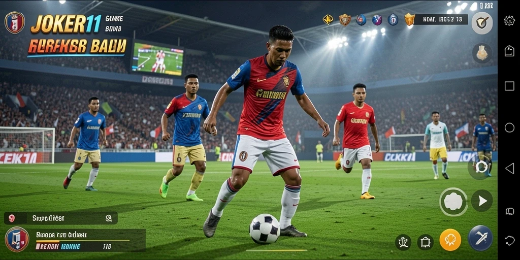 Tampilan menarik dari gameplay <strong>JOKER11</strong>, memperlihatkan aksi di lapangan sepak bola.