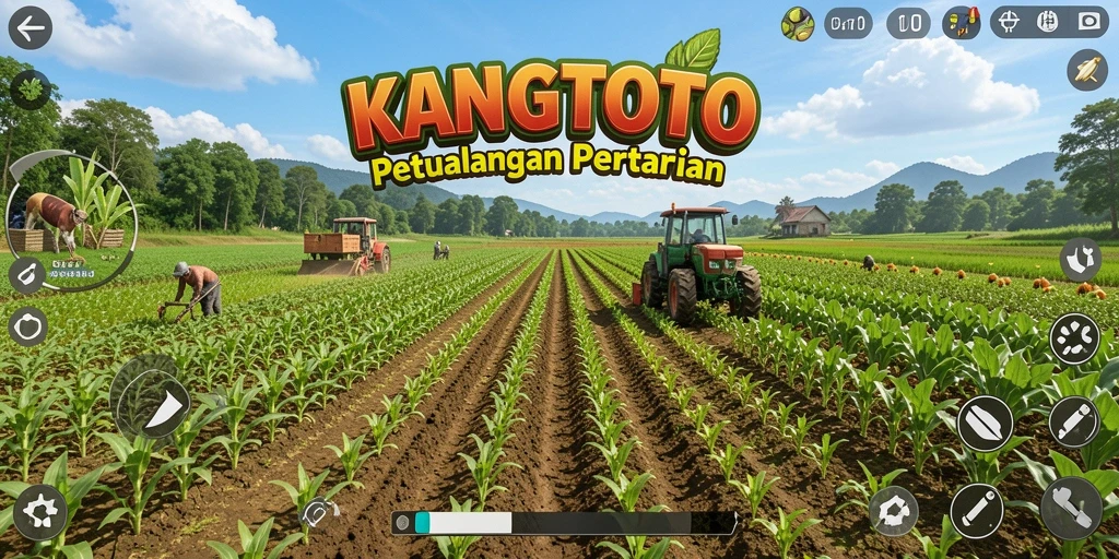 Screenshot gameplay KANGTOTO yang menampilkan aktivitas pertanian yang seru.