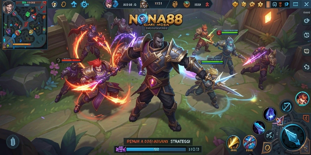 Screenshot gameplay NONA88 dengan pertempuran seru di arena MOBA.