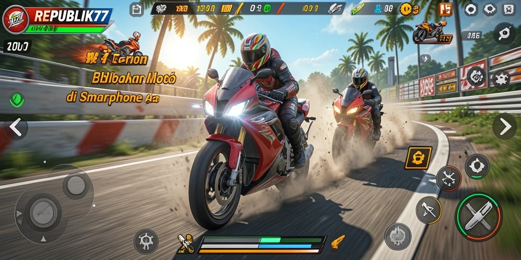 Tampilan balapan motor yang mendebarkan di dalam game REPUBLIK77.