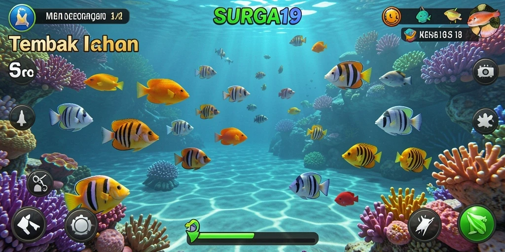 Gameplay seru dalam SURGA19, menangkap ikan dengan senjata unik.