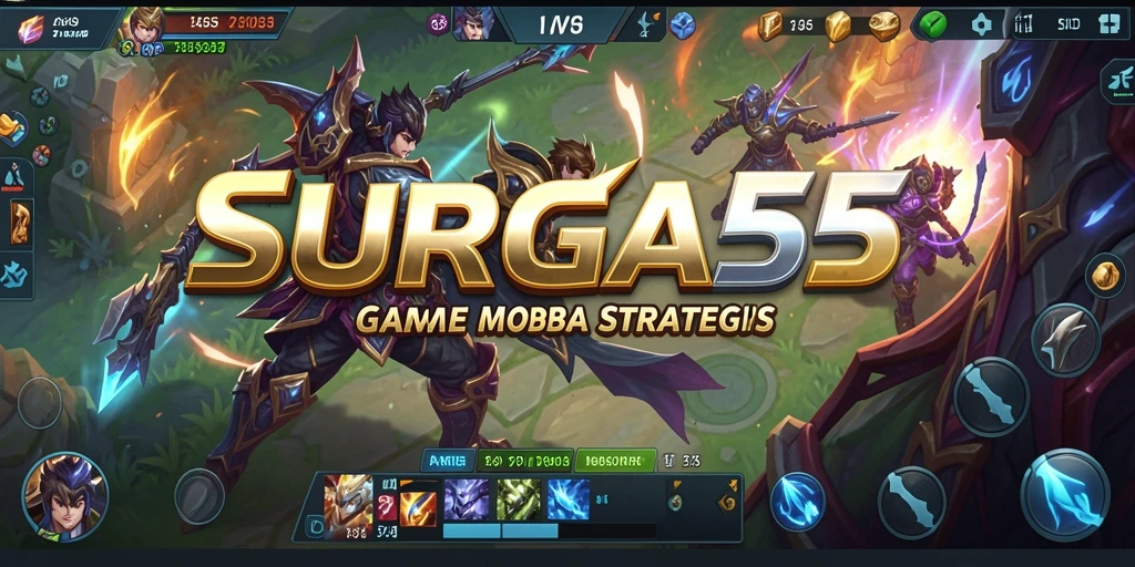 Tangkapan layar utama gameplay SURGA55 menunjukkan aksi seru dalam pertempuran MOBA.