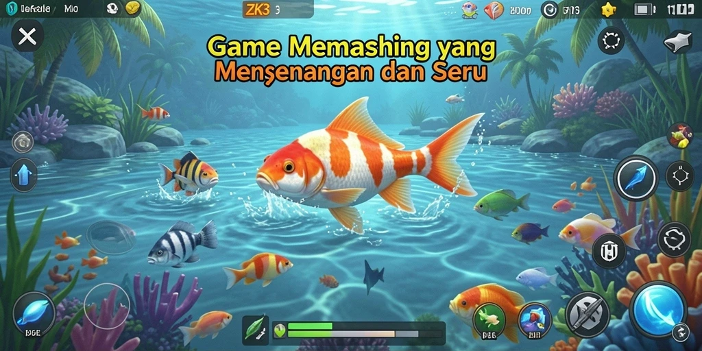 Screenshot ZK3 menampilkan pemain sedang memancing di danau yang indah.